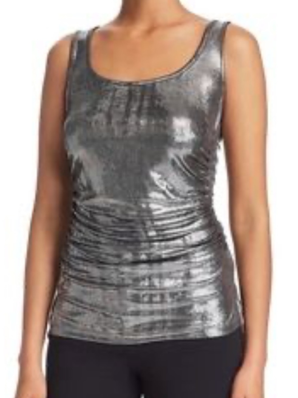 LE GALI Betsy Tank Top Style BP8K04 Metallic Black Ruched Sides Scoop Neck SZ L